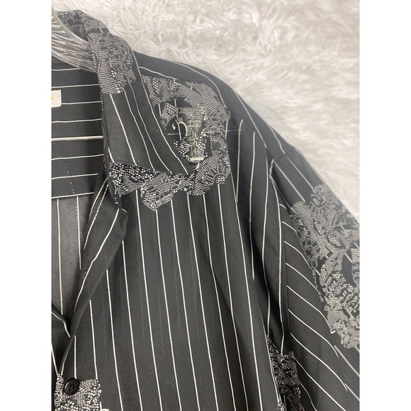 MECCA GOLD Men's Button Down Short Sleeve Shirt XL Striped Floral Lace - Picture 5 of 10